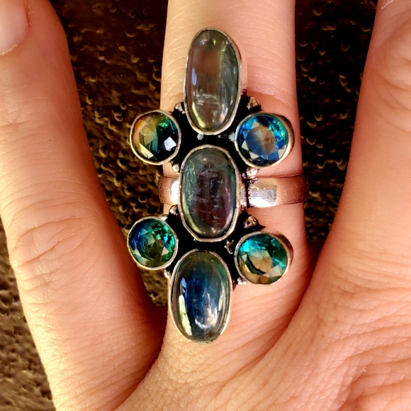 New Kyanite & Bi-Color Tourmaline 925 Silver Ring. - Picture 7 of 10